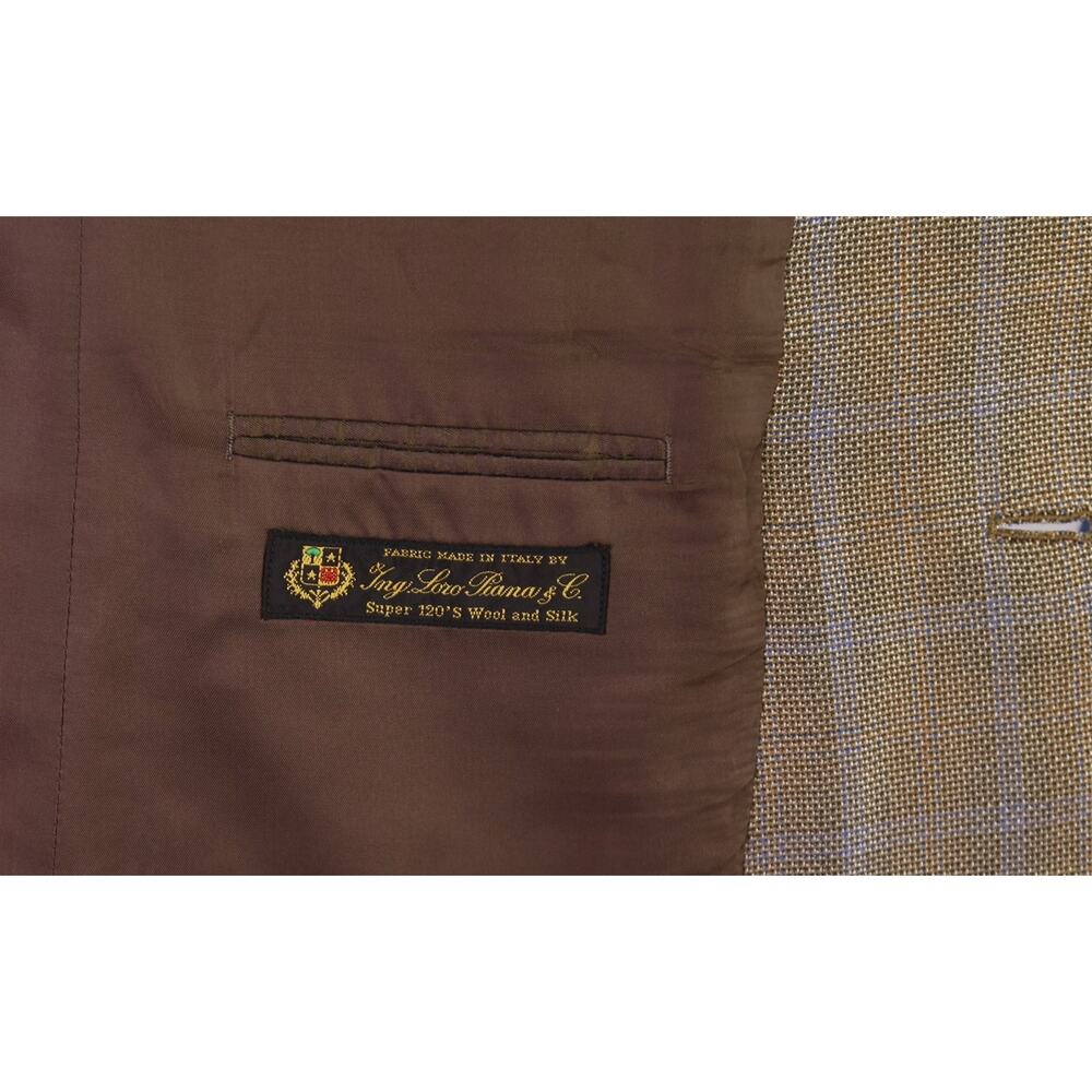 John W Nordstrom Loro Piana Brown Blue Windowpane Wool Silk Sportcoat Blazer 42L - Picture 8 of 9